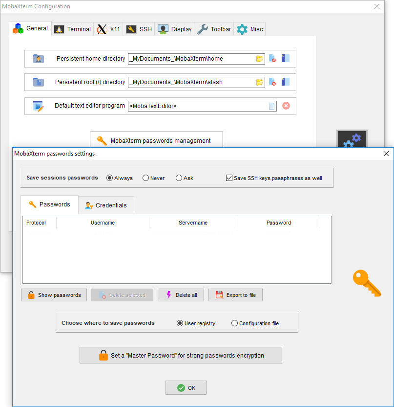 mobaxterm save passwords option